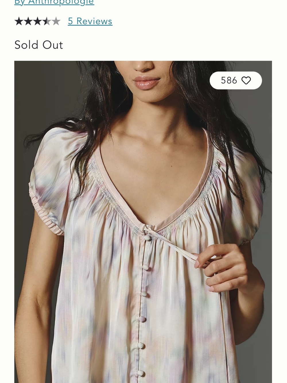 Anthropologie Pastel Watercolor Short-Sleeve Chemise in Soft Multi